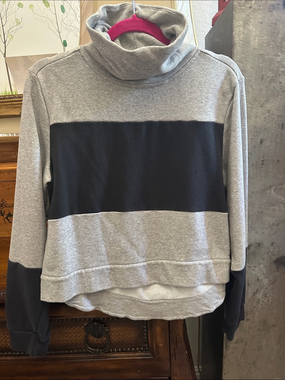 adidas Grey and Black Colorblock Cowl Neck Pullover